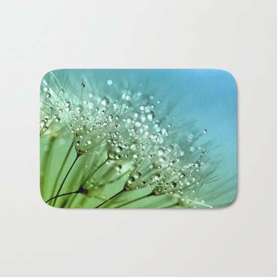 Aqua Sparkling dewdrops on a Dandelion- Flower Flowers Bath Mat