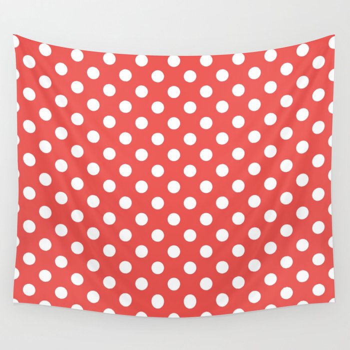 Red And White Pois Polka Dots Pattern Wall Tapestry