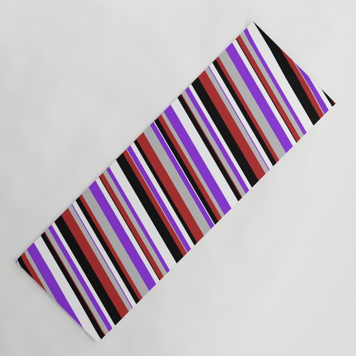 Red, Grey, Purple, White & Black Colored Striped Pattern Yoga Mat
