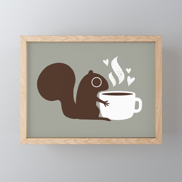 Squirrel Coffee Lover | Cute Woodland Animal Framed Mini Art Print