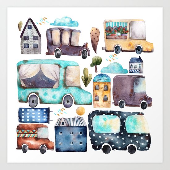 Watercolor town Art Print