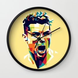 colorful illustration of ronaldo Wall Clock