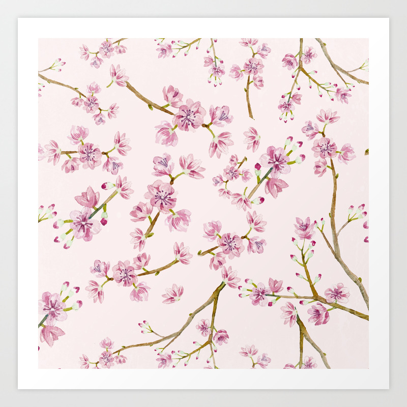 Spring Flowers Pink Cherry Blossom Pattern Kunstdrucke Von Betterhome Society6