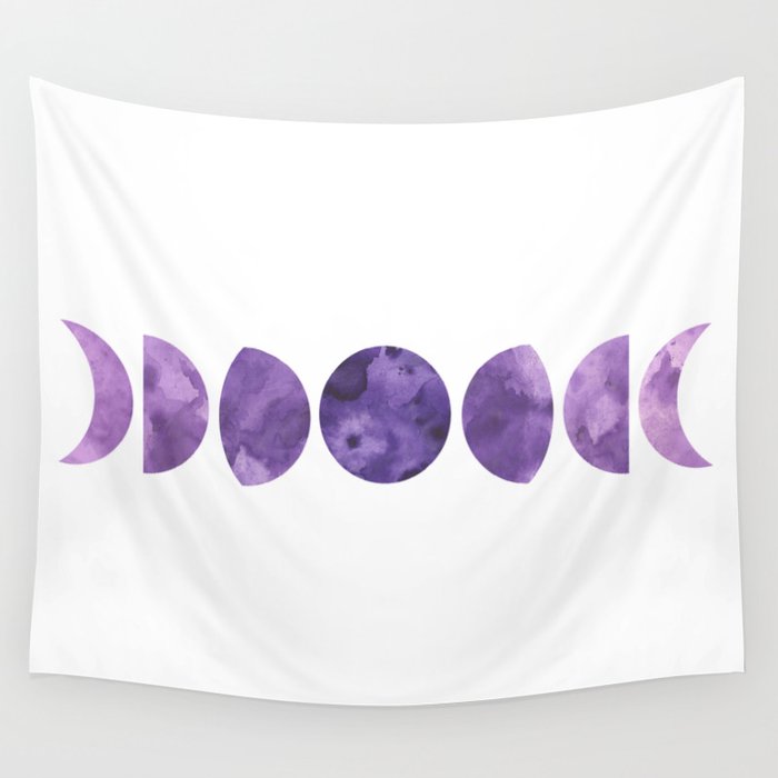 Lunar Phases in Violet Wall Tapestry