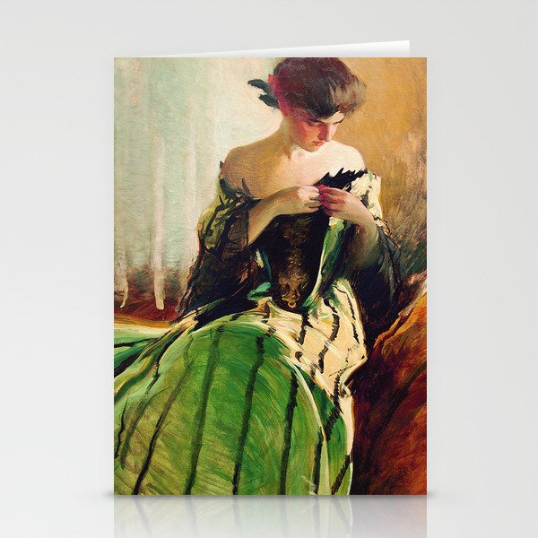 Study of a Young Woman in Black and Green portrait painting by John White Alexander Stationery Cards
