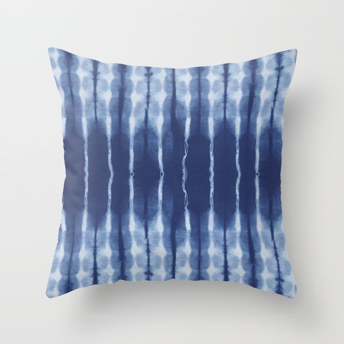 Blue shibori scratched Throw Pillow