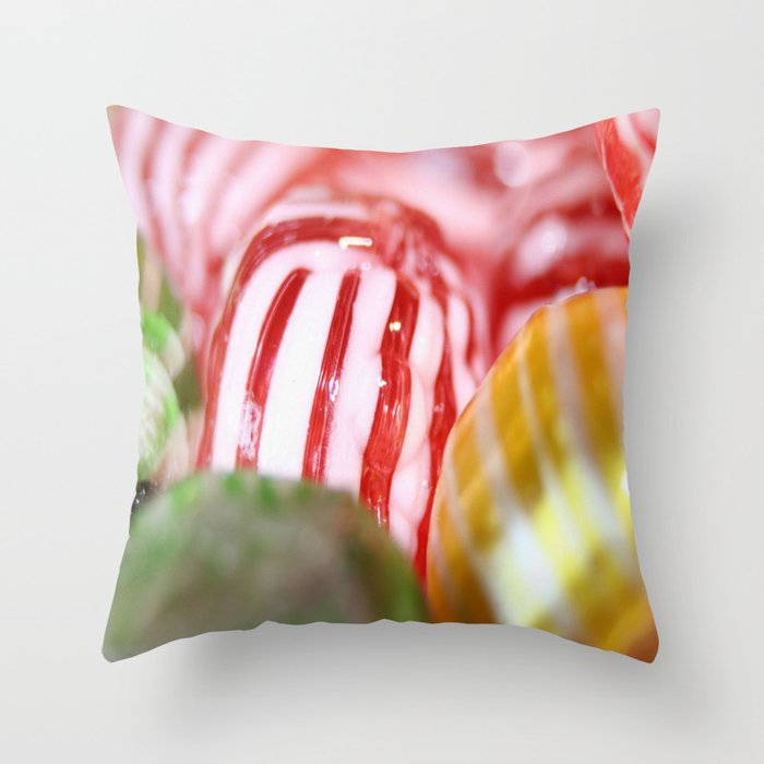 Macro of Stiped Hard Candy Throw Pillow