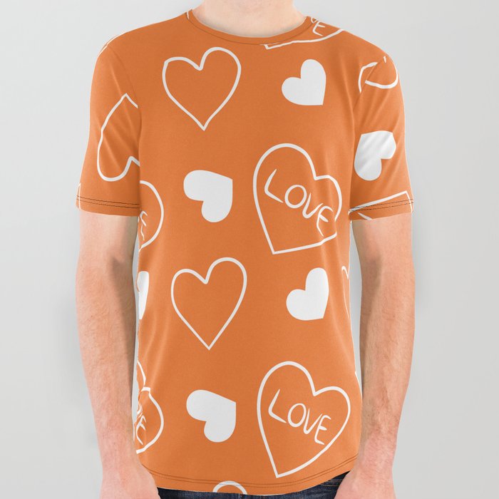 Valentines Day White Hand Drawn Hearts All Over Graphic Tee
