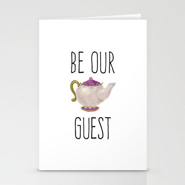 Be our Guest Hand painted teapot hand print Stationery Cards