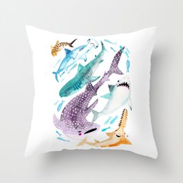 Help Stop Shark Finning - Watercolor Ocean Animals - Fish Throw Pillow