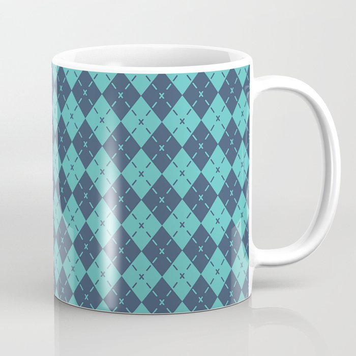 Winter Teal Blue Diamond Argyle Pattern Coffee Mug