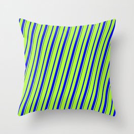 [ Thumbnail: Light Green and Blue Colored Striped/Lined Pattern Throw Pillow ]