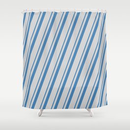 [ Thumbnail: Blue & Light Gray Colored Striped/Lined Pattern Shower Curtain ]