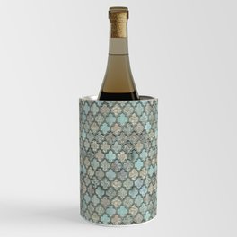 Old Moroccan Tiles Pattern Teal Beige Distressed Style Wine Chiller