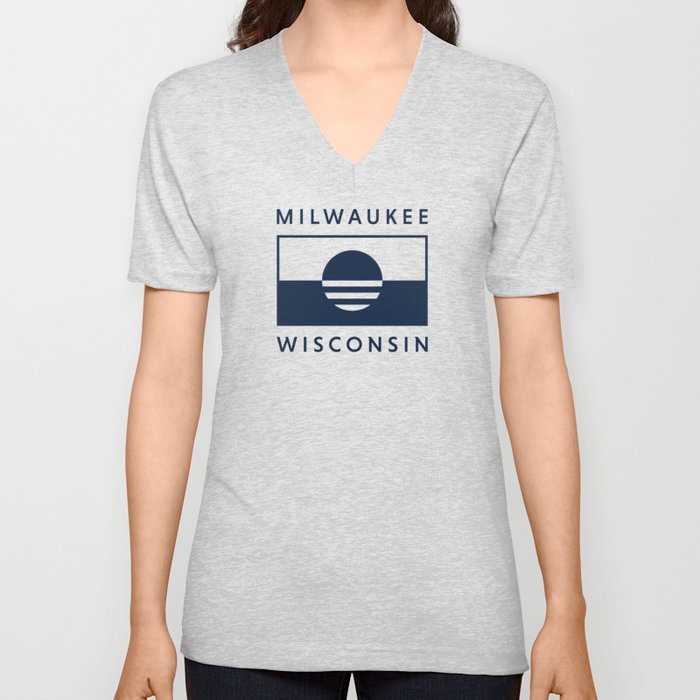 Milwaukee Wisconsin - Navy - People's Flag of Milwaukee V Neck T Shirt
