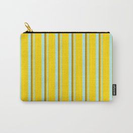 [ Thumbnail: Dark Goldenrod, Turquoise & Yellow Colored Striped/Lined Pattern Carry-All Pouch ]
