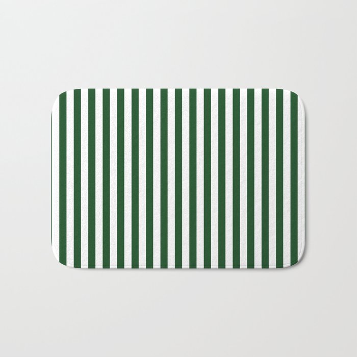 Original Forest Green and White Rustic Vertical Tent Stripes Bath Mat