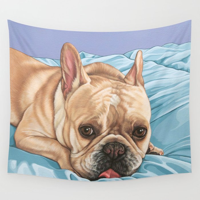 Sweet and Funny French Bulldog Painting, Frenchie Dog Portrait, Fawn French Bulldog Art Wall Tapestry