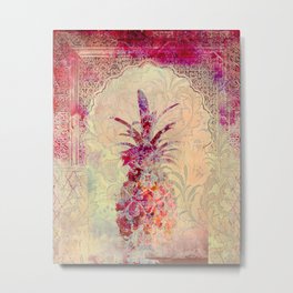 Vintage Moroccan Pineapple - Pink & Floral patterns - Retro style Graphic Metal Print | Digitalart, Retro, Artprint, Collage, Pink, Ibiza, Moroccan, Pineapple, Vintage, 1001 