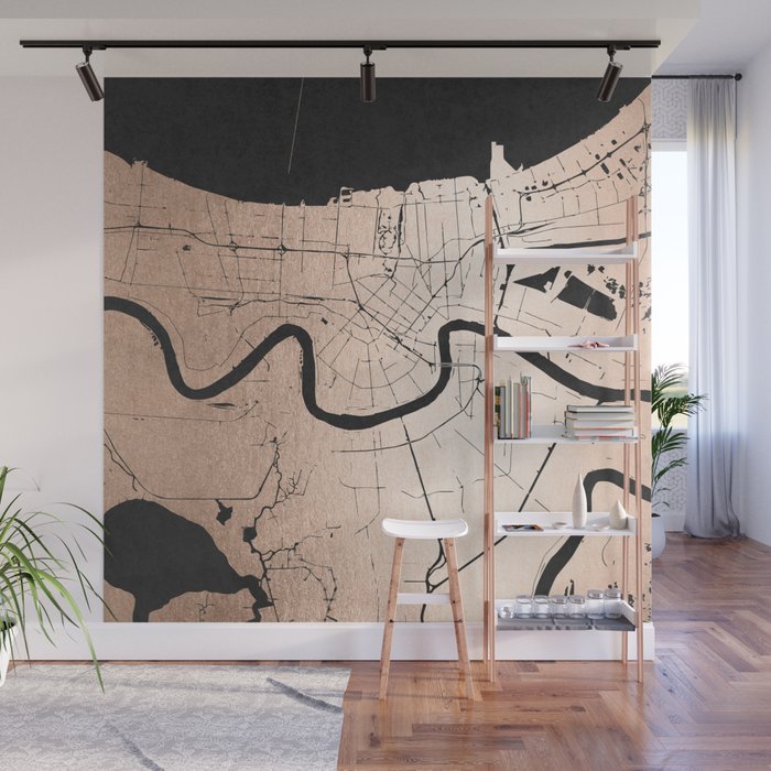 New Orleans Rose Gold and Black Map Wall Mural