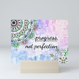 Progress, not perfection! Inspirational quote and affirmation with mandala frame Mini Art Print