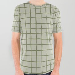 Grid check sage green All Over Graphic Tee