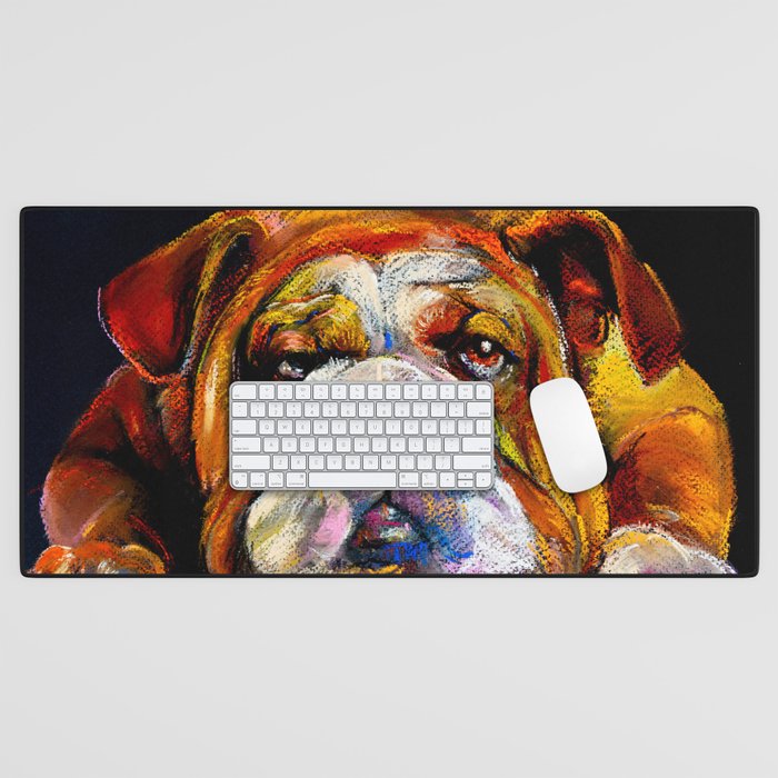 Bulldog pastel portrait Desk Mat