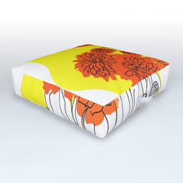 Retro Modern Flowers Bottle Bouquet Red and Yellow Outdoor Floor Cushion