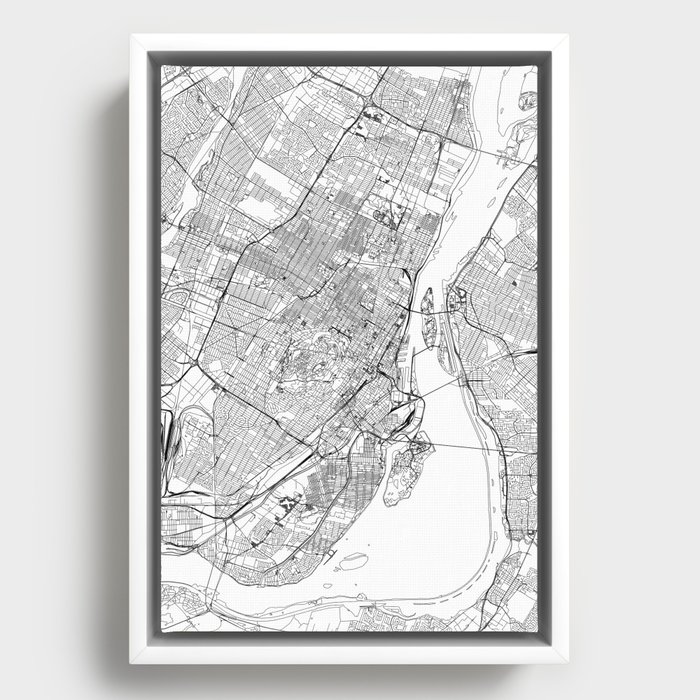 Montreal White Map Framed Canvas