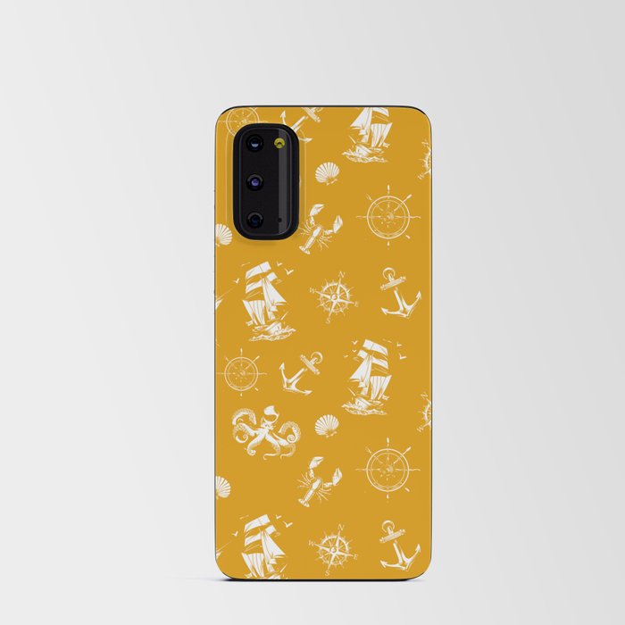 Mustard And White Silhouettes Of Vintage Nautical Pattern Android Card Case