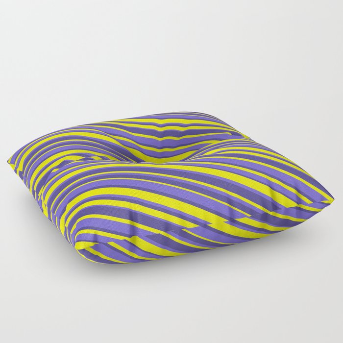 Yellow, Slate Blue, and Dark Slate Blue Colored Lined/Striped Pattern Floor Pillow