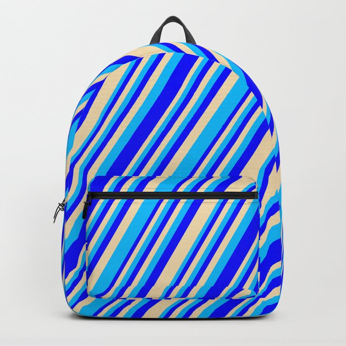 Blue, Tan, and Deep Sky Blue Colored Lined/Striped Pattern Backpack