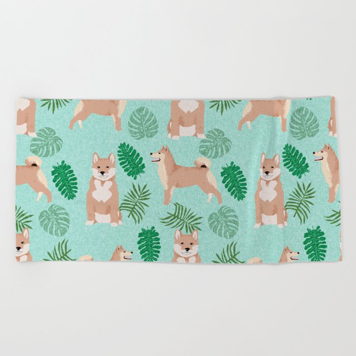 Shiba Inu summer monstera tropical pure breed dog gifts Beach Towel