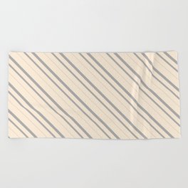 [ Thumbnail: Beige & Dark Grey Colored Lined Pattern Beach Towel ]