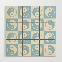 Checkered Yin Yang Pattern (Creamy Milk & Baby Blue Color Palette) Wood Wall Art