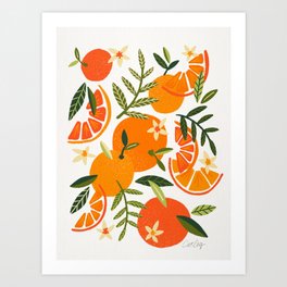 Orange Blooms – White Palette Art Print