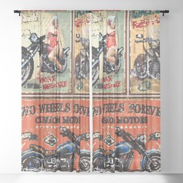 Set of vintage motorcycle metal signs.  Sheer Curtain