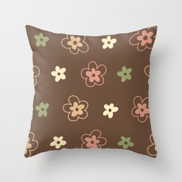 Retro Brown Daisy Pattern Throw Pillow