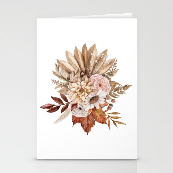 Boho Terracotta Peach Fall Autumn Floral Bouquet of Flowers Stationery Cards