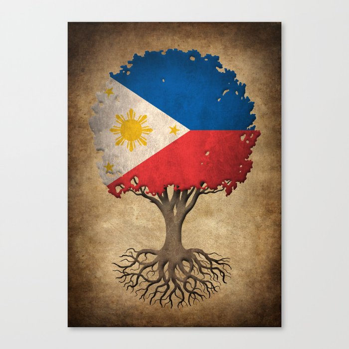 Vintage Tree Of Life With Flag Of Philippines Canvas Print By