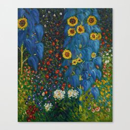 'Tuscany, Sunflowers & Anemones' floral garden portrait by Gustav Klimt Canvas Print