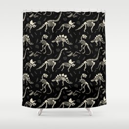 Dinosaur Fossils on Black Shower Curtain