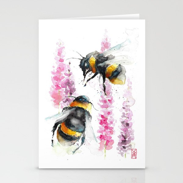 Bumblebees watercolor art Stationery Cards