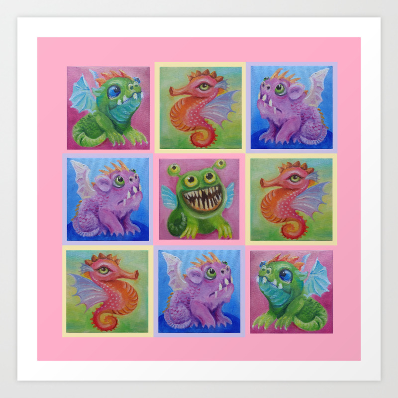 Baby Dragon Colorful Pastel Painting Collage Art Print By Canisart