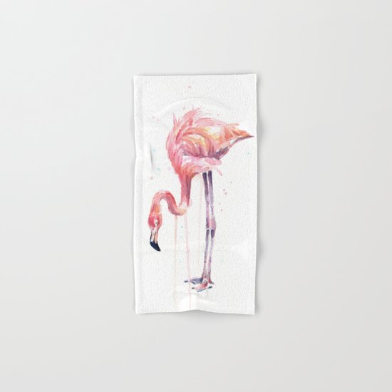 Flamingo Watercolor Painting Art Tropical Birds | Facing Left Hand & Bath Towel