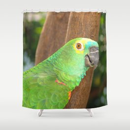 Brazil Photography - Beautiful Green Parrot Sitting In A Tree Shower Curtain