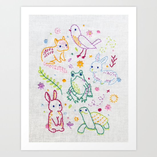 Picnic Pals minis embroidery Art Print