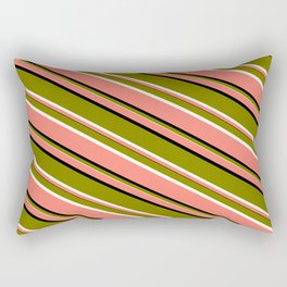 [ Thumbnail: Salmon, Black, Green, and White Colored Lines Pattern Rectangular Pillow ]