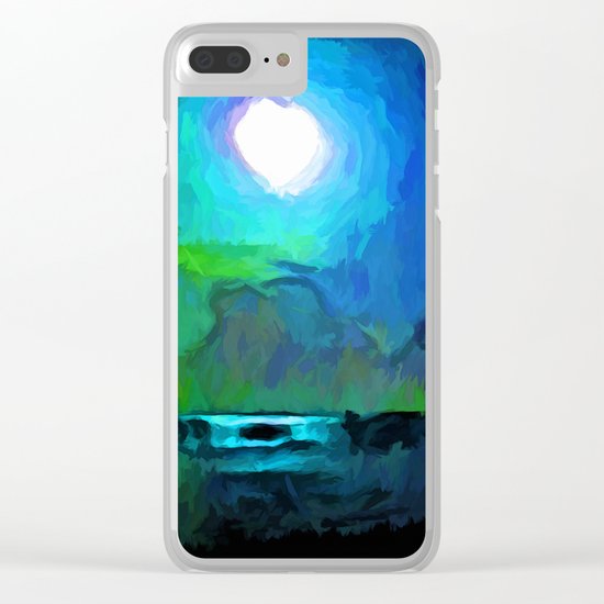 Moon in a Blue and Green Sky and on the Sea 1 Clear iPhone Case