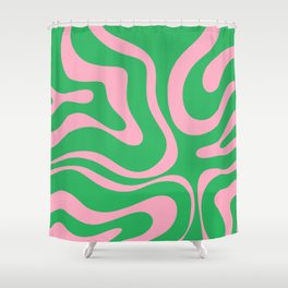 Pink and Spring Green Modern Liquid Swirl Abstract Pattern Shower Curtain
